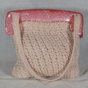 Crochet Works Purse Handbag Shoulder Bag Light Pink
